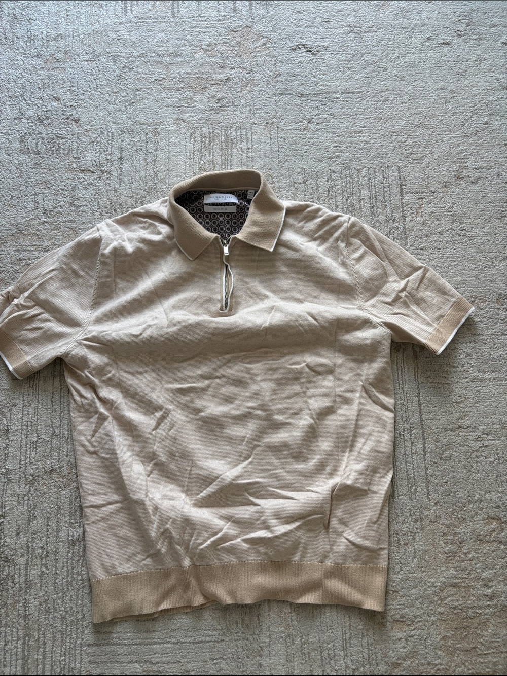 Denim & Flower Men's Beige Zip Polo